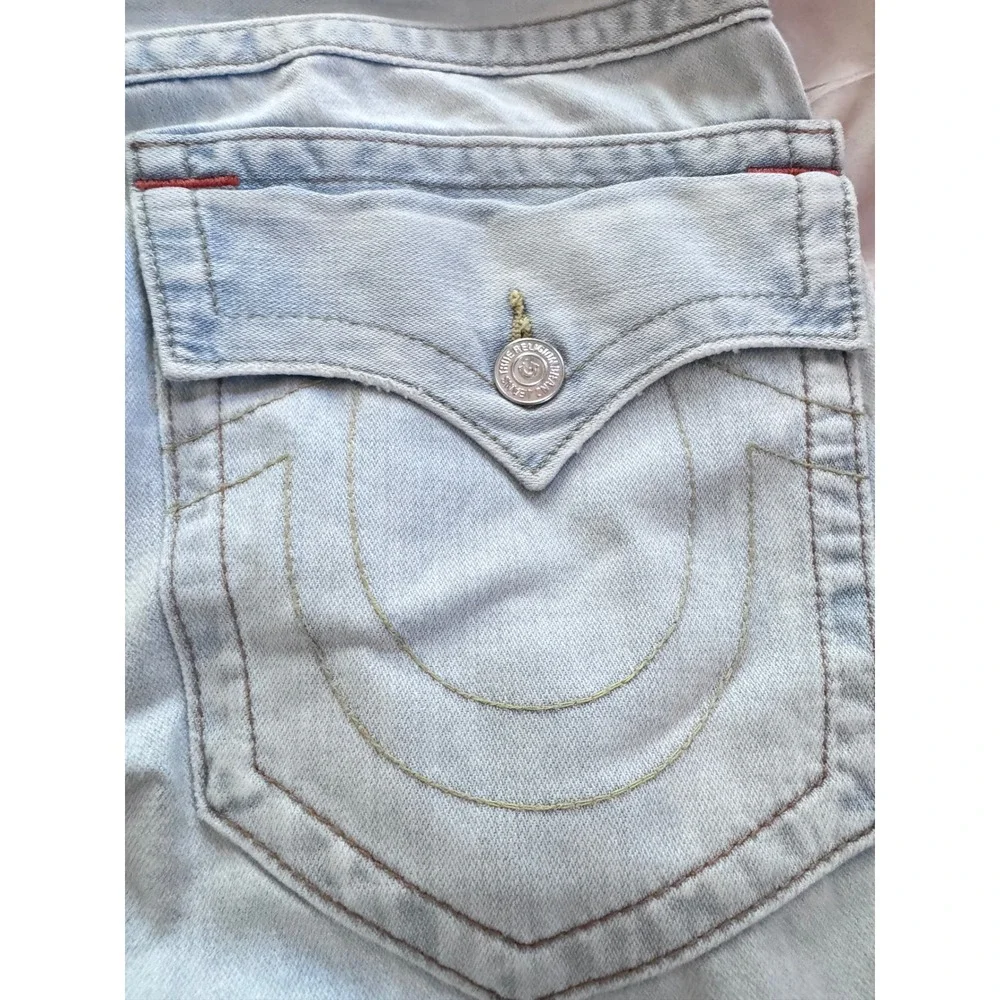 True Religion Mens Straight Seat Light Wash Distressed Y2K Jeans Size 34